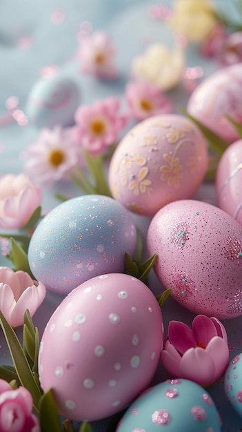 Фото Праздничная пасхальная традиция красочные яйца и пастельные цвета распространяют веселье вертикальные мобильные обои