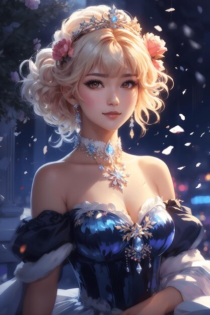 Photo festive elegance korean women as the christmas snow maiden in blue crystal ice