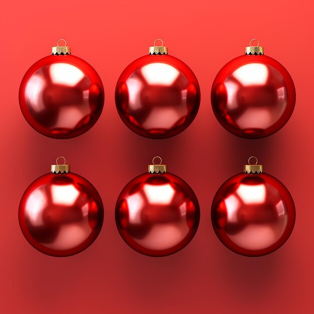Festive Elegance Realistic Christmas Balls on Red Background