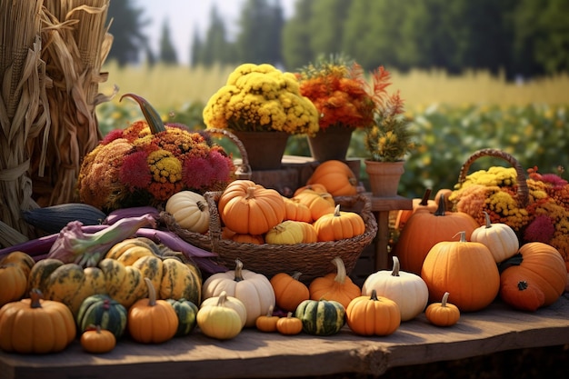 Photo festive fall harvest display with pumpkins gourds 00402 03