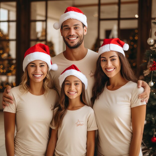 Photo a festive family portrait radiant smiles matching tshirts and christmas cheer