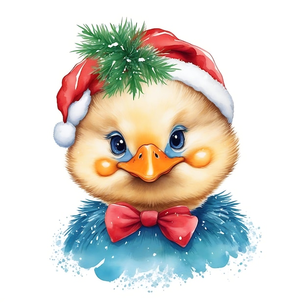 Festive Feathers Fiesta Watercolor Cartoon Ducks Celebrate Christmas