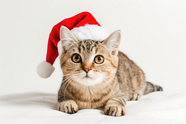 クリスマスの帽子をかぶった可愛い猫