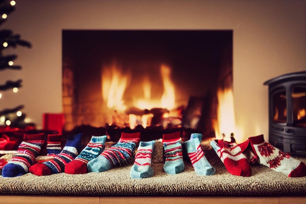 Festive fireplace Christmas socks