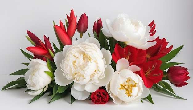 Festive Flower Arrangement White Peonies and Red Gladioli