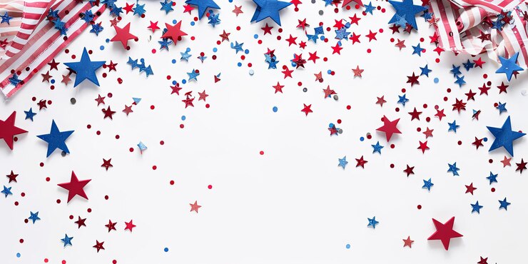 Photo festive flowing american flags with stars background