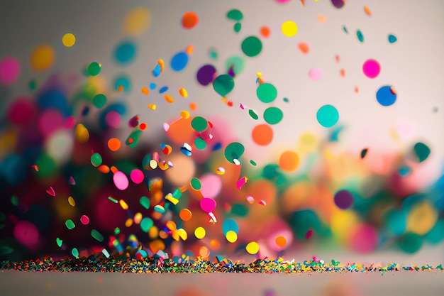 Festive flying in the air colored confetti for the celebration and party at night multicolored paper confetti to celebrate victory and birthday and new year Generative AI