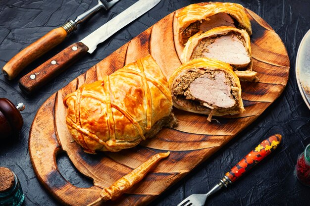 Festive food baked Wellington meat