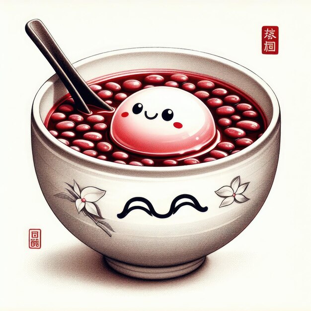 Festive food for Chinese Lantern Festival Winter Solstice or Lunar New Year bowl of delicious sweet glutinous rice ballsTangyuan with Generative AI