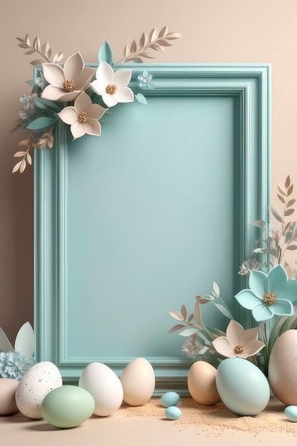 Festive frame with colorful pastel Easter eggs