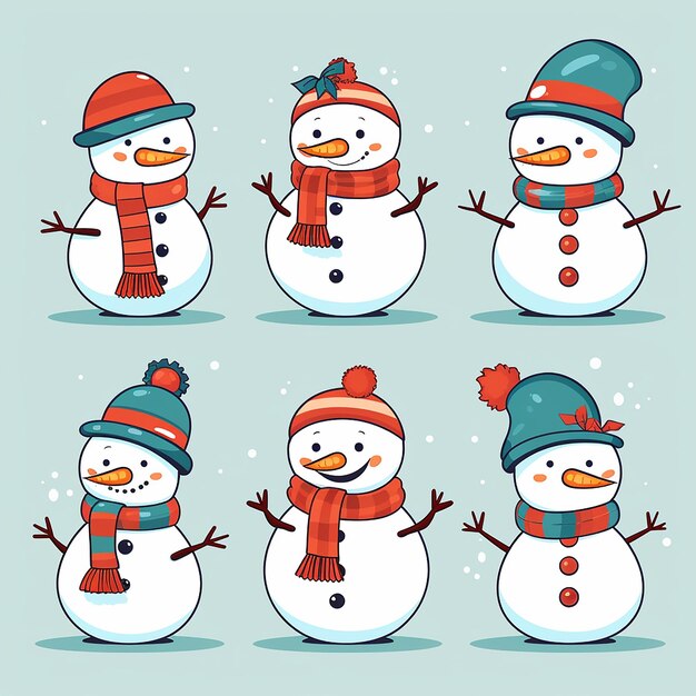 Photo festive frosty friends christmas snowman cartoon set