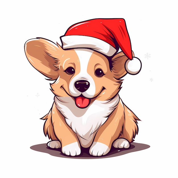 Festive Furry Friend Adorable Corgi Puppy with Santa Hat in Minimal Vector Style