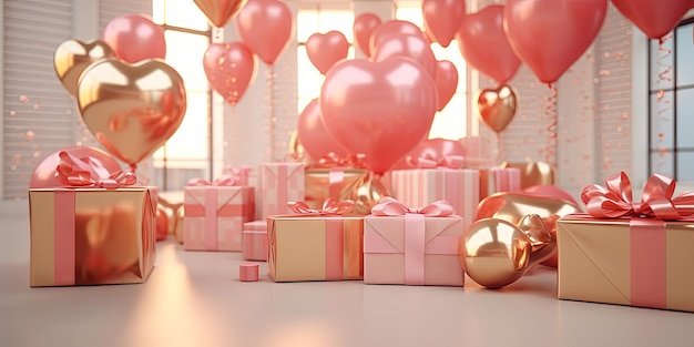 festive gift boxes hearts shape balloons with space for text valentines day sales concept