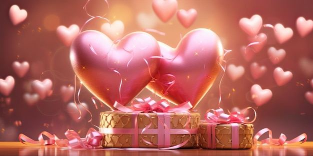 축제 선물 상자 심장 모양의 풍선 텍스트를 위한 공간 발렌타인 데이 판매 개념