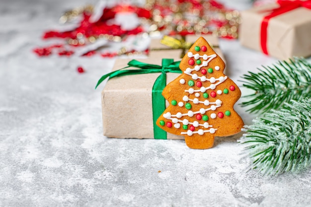 Festive gingerbread cookie on a table