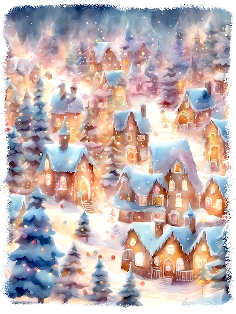 Festive Gingerbread Town Illustration