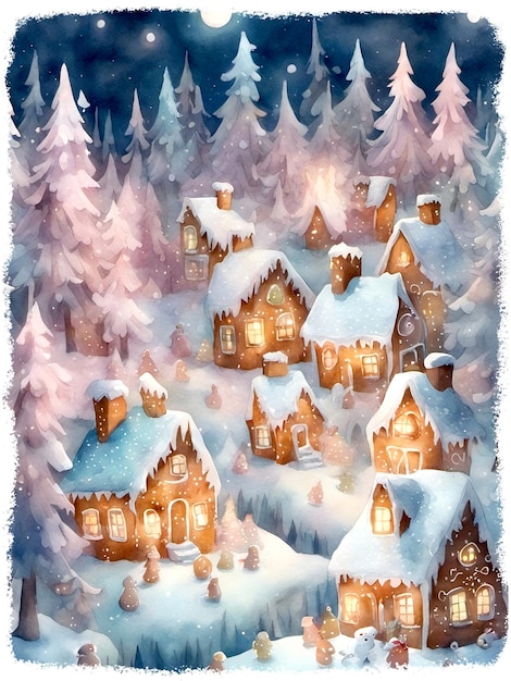 Festive Gingerbread Town Illustration