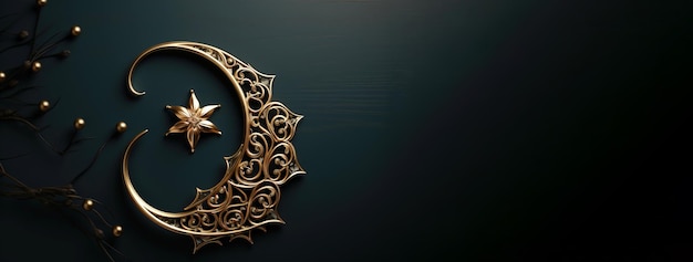 Photo festive gold symbols for ramadan islamic muslim religious event background dark monochrome