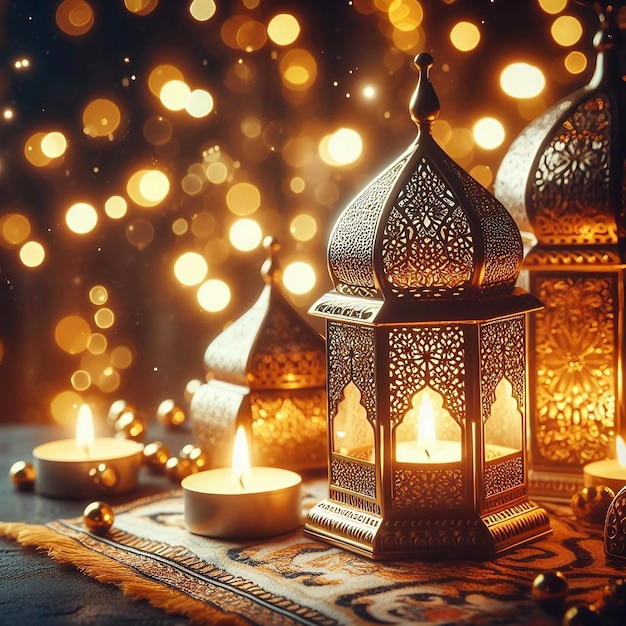 Праздничная открытка с приглашением на мусульманский праздник Рамадан Карим Ай генератив