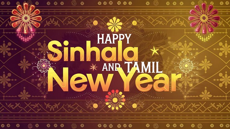 फोटो festive greeting for sinhala and tamil new year with floral decorations
