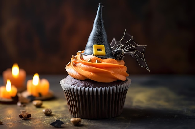 Festive Halloween cupcakes and treats decorated with sprinkles and candy