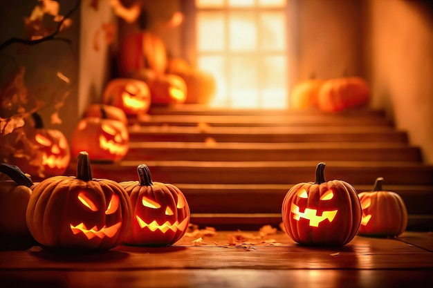 Festive Halloween Pompoen Display op de stoep Generatieve AI