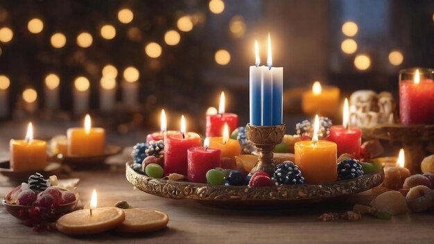 Festive hanukkah candleholder with sweets