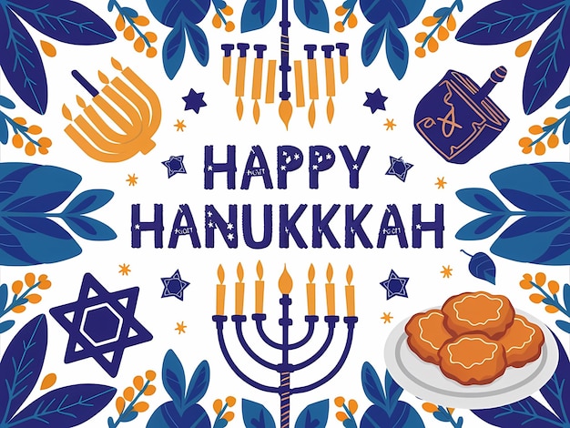 Festive Hanukkah Illustration with Menorah Dreidel and Star of David for Cards Invitations
