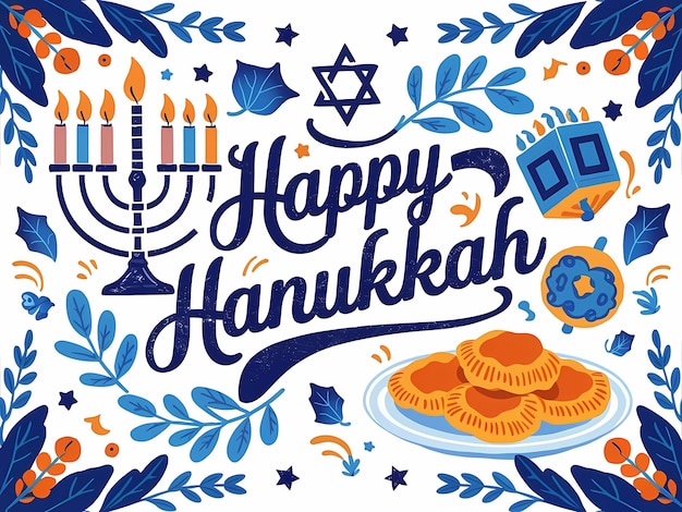 Festive Hanukkah Illustration with Menorah Dreidel and Star of David for Cards Invitations