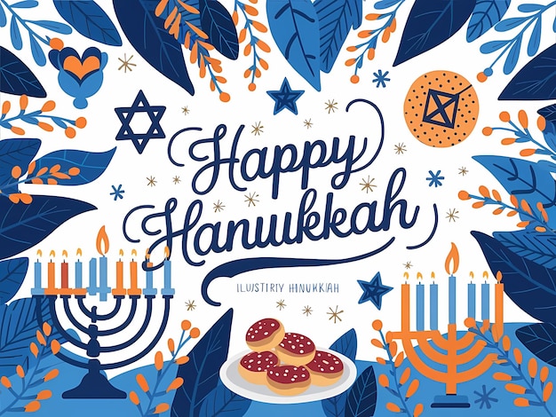 Festive Hanukkah Illustration with Menorah Dreidel and Star of David for Cards Invitations