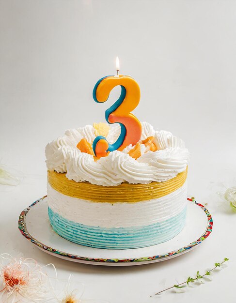 사진 3 살짜리 아이를위한 축제 생일 크림 케이크 3 년 기념 축제 달한 음식