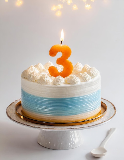 Foto torta di crema per il compleanno di un bambino di tre anni celebrazione dell'anniversario di tre anni cibi dolci