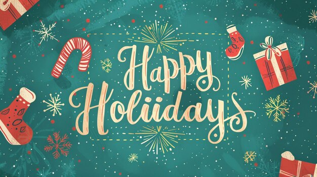 Photo festive happy holiday text with a christmas theme draw
