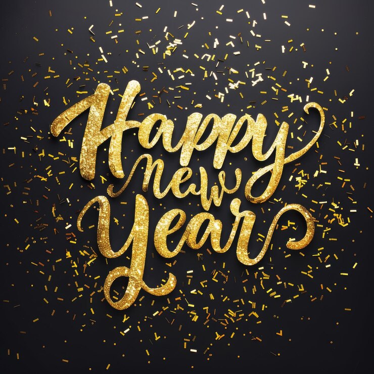 Photo festive happy new year celebration with golden sparkles and calligraphy