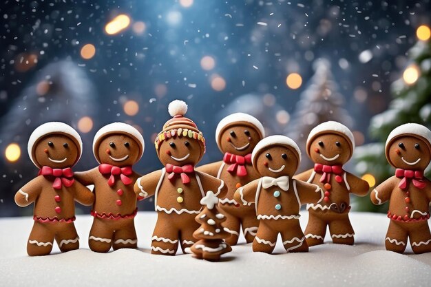 Photo festive harmony gingerbread men gather by the christmas tree