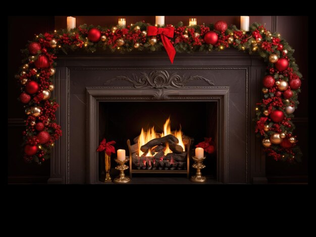 Premium AI Image  Festive Hearth Immerse yourself in the holiday spirit with a Christmas wreath 
