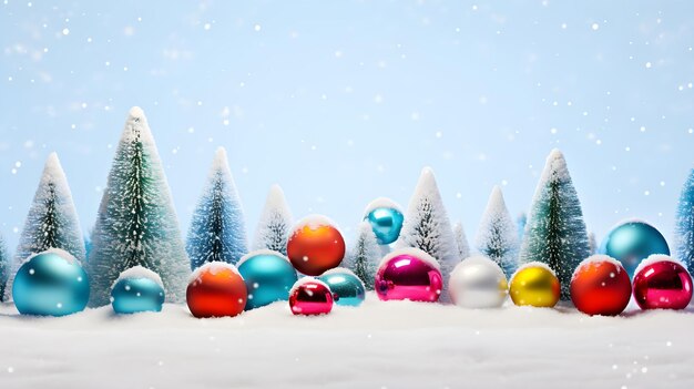 写真 柔らかい粉状の雪で彩るクリスマスのおもちゃでお祭りの休日の背景