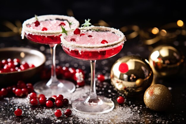 Festive holiday cocktail with a sparkly sugared rim Sparkling holiday new year party Generative AI illustration