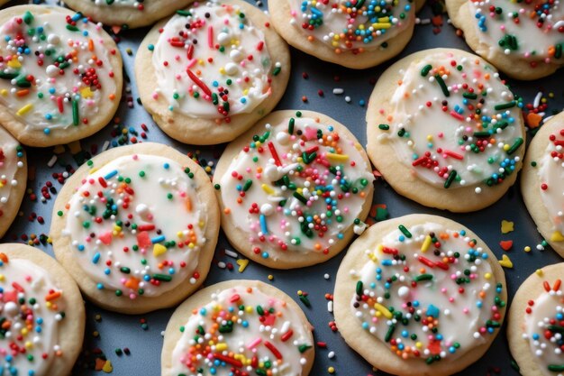 Festive holiday cookies decorate with colorful sprinkles and frosting created with generative ai