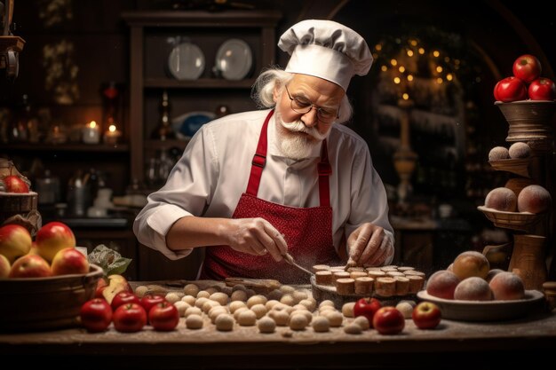 Festive Holiday Cooking Chef Perfectly Filling Apples with Delight on Christmas Day