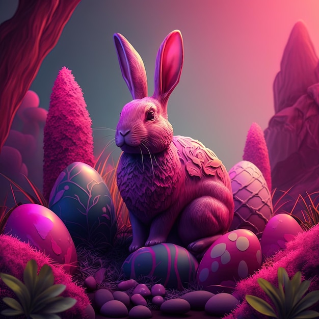 Festive Holiday Easter background with Bunnies and Easter eggs