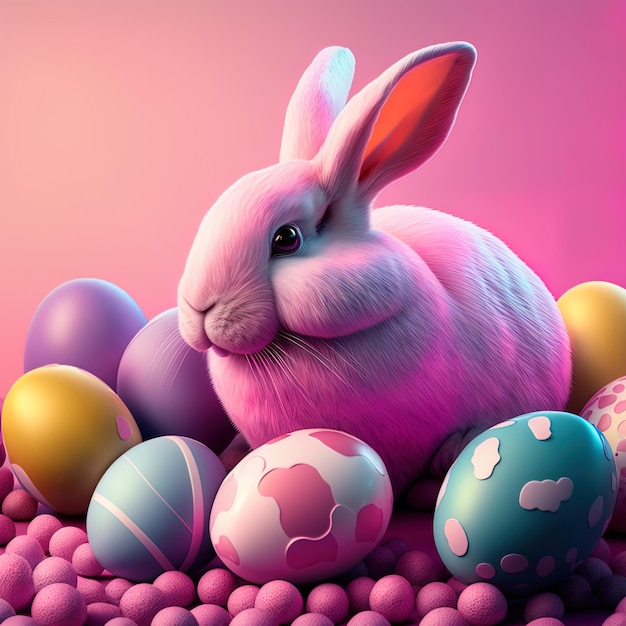 Festive Holiday Easter background with Bunnies and Easter eggs