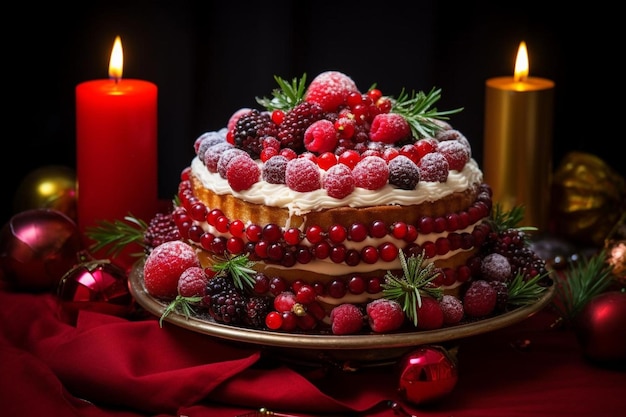 Festive holidaythemed cake with seasonal decorations