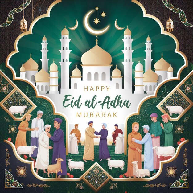 Photo festive illustration of happy eid al adha mubarak
