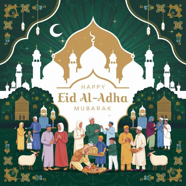 Photo festive illustration of happy eid al adha mubarak