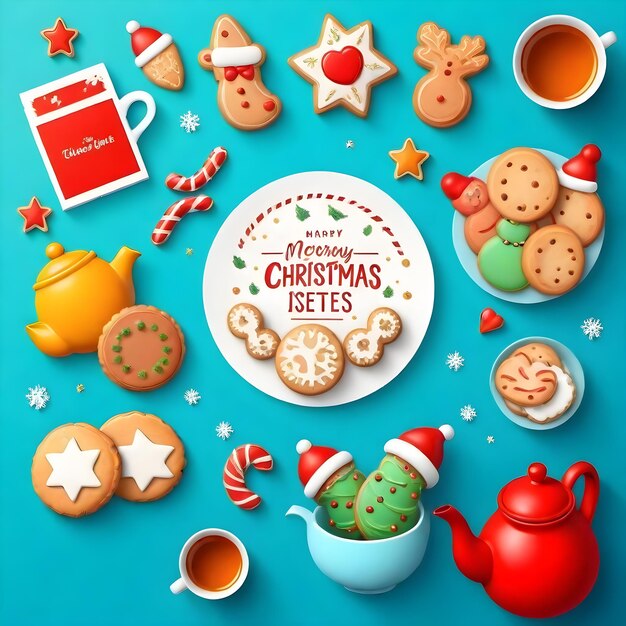 Photo festive joy hand decorating christmas cookies and tea