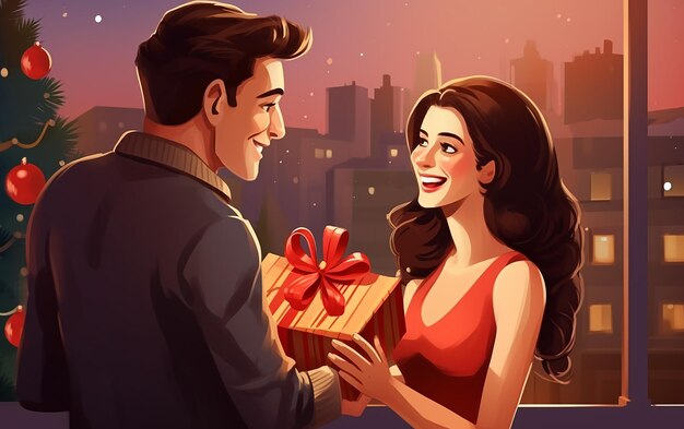 Photo festive joy romantic surprise as woman receives a christmas gift