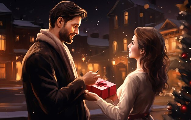 Photo festive joy romantic surprise as woman receives a christmas gift