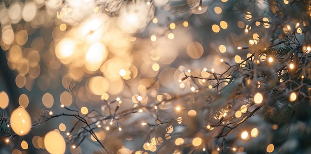 Festive Lights on Pine Branches