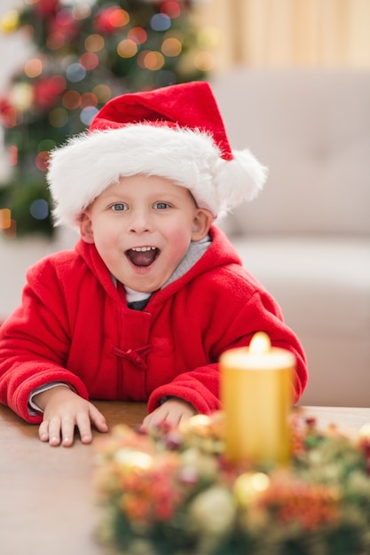 Festive little boy smiling at camera 